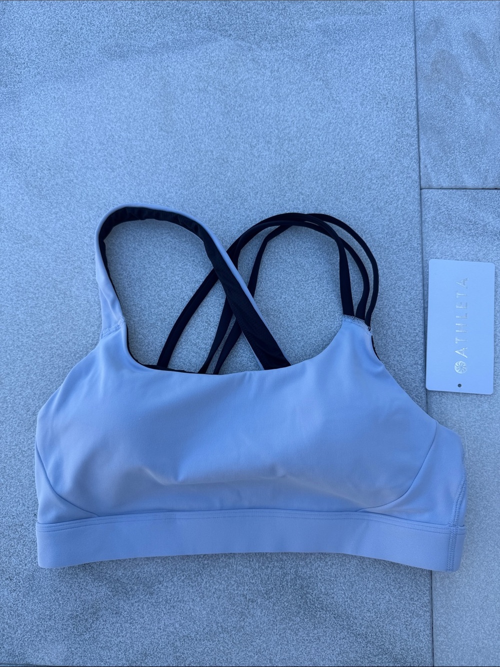 Athleta Pale Blue Sports Bra with Black Crisscross Straps size M